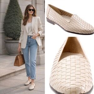 Trotters Liz Woven Cream Leather BasketWeave Leather Loafers Elegant Classic 6WW